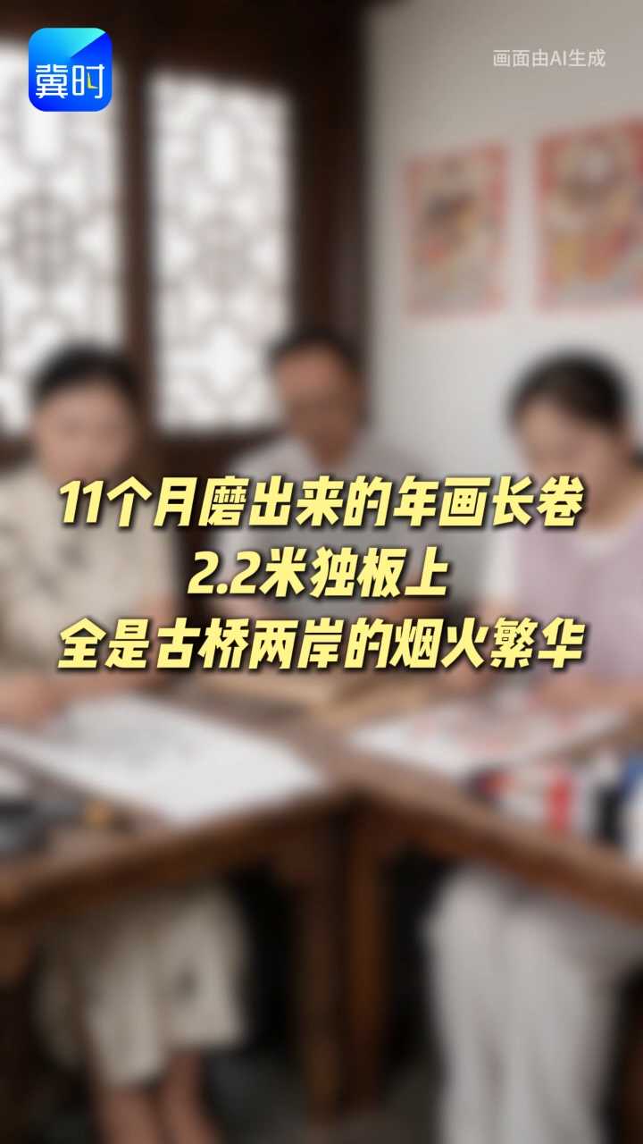 【非遗爆款是怎样炼成的】11个月磨出来的年画长卷，2.2米独板上全是古桥两岸的烟火繁华